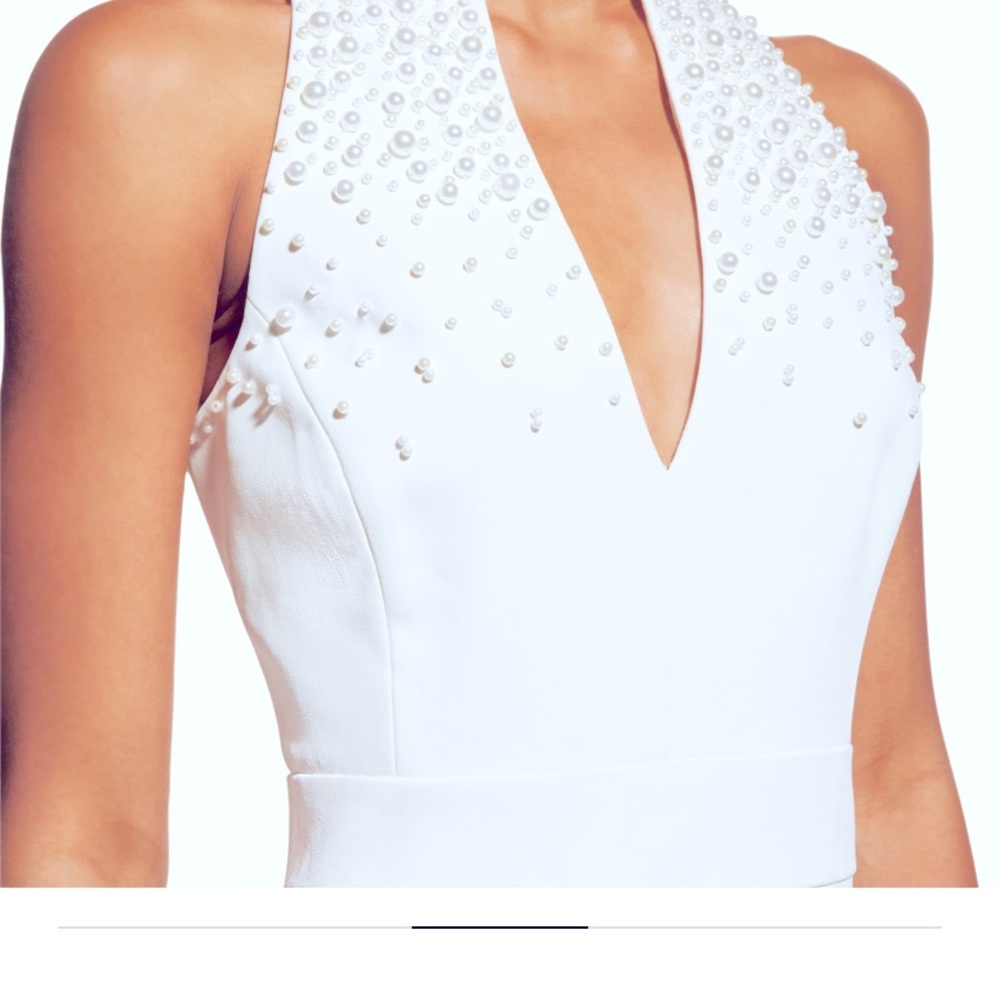 Badgley Mischka light ivory gown with pearl embellishments